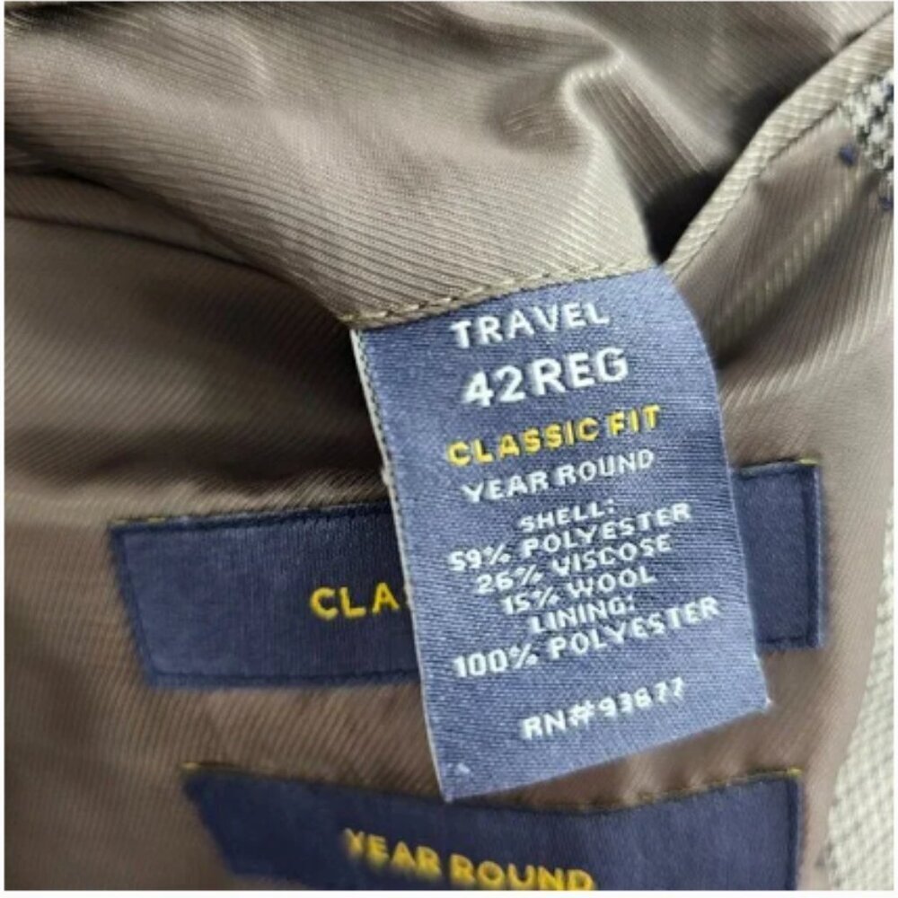 Stafford 42R Beige HT 2-Button Sport Coat Blazer Jacket P415 - Picture 11 of 11